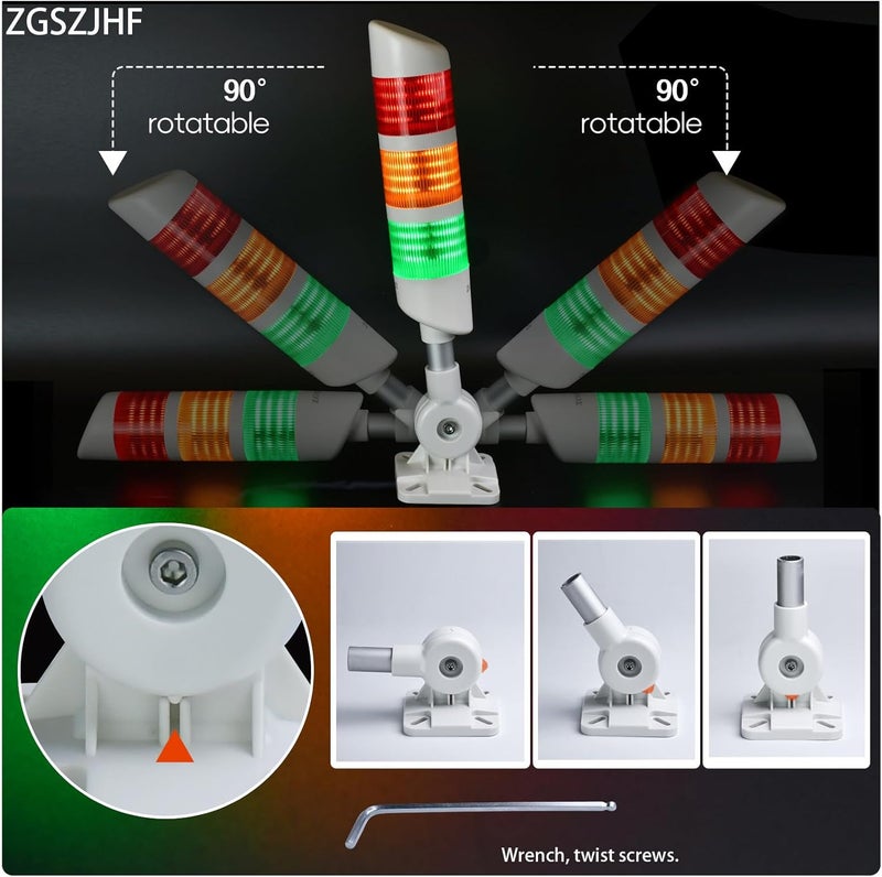 ZGSZJHF 3-Layer Led Signal Tower Stack Lights, Industrial Signal Warning Lights, Column Tower Lamp with Rotatable Base Steady 24V DC/AC with Buzzer - Image 5